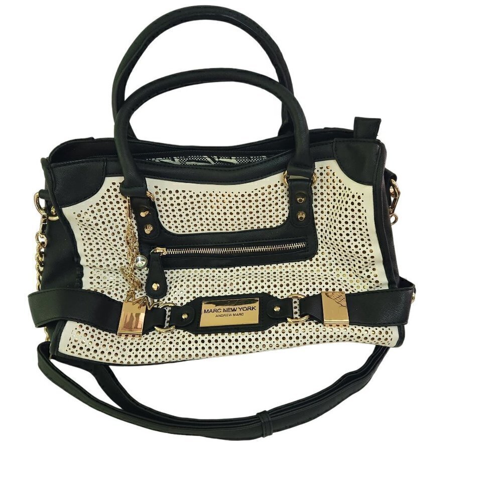 Marc New York By Andrew Marc Top Handle Crossbody Black White Satchel Bag